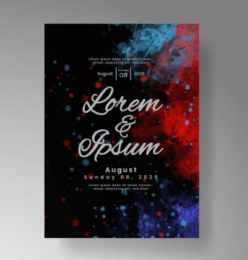 Elle boyanmış suluboya düğün davetiyesi şablonu