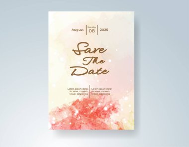 Elle boyanmış suluboya düğün davetiyesi şablonu