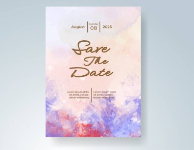 Elle boyanmış suluboya düğün davetiyesi şablonu