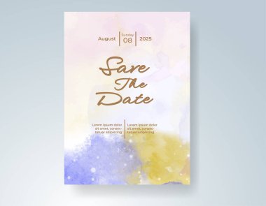 Elle boyanmış suluboya düğün davetiyesi şablonu