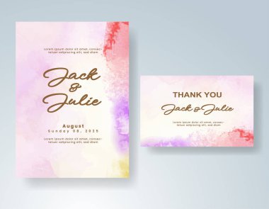 Elle boyanmış suluboya düğün davetiyesi şablonu
