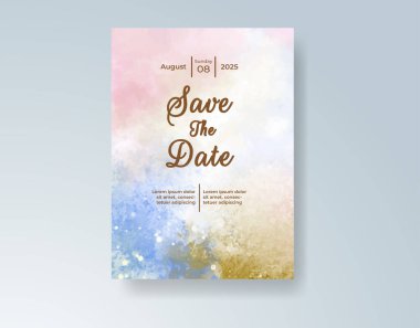 Soyut suluboya arkaplan içeren düğün davetiyesi