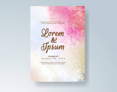 Soyut suluboya arkaplan içeren düğün davetiyesi