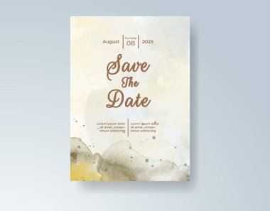 Soyut suluboya arkaplan içeren düğün davetiyesi