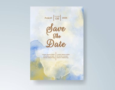 Soyut suluboya arkaplan içeren düğün davetiyesi