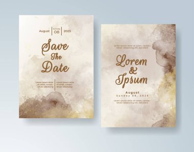 Soyut suluboya arkaplan içeren düğün davetiyesi