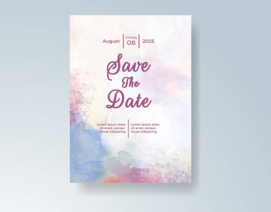 Soyut suluboya arkaplan içeren düğün davetiyesi