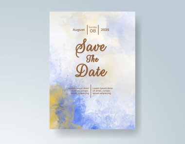 Soyut suluboya arkaplan içeren düğün davetiyesi