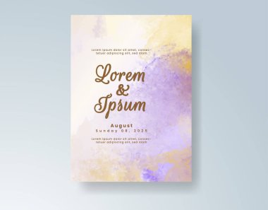 Soyut suluboya arkaplan içeren düğün davetiyesi