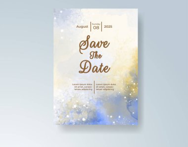 Soyut suluboya arkaplan içeren düğün davetiyesi