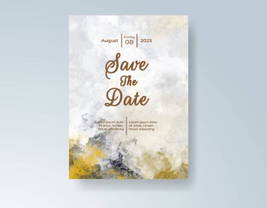 Soyut suluboya arkaplan içeren düğün davetiyesi