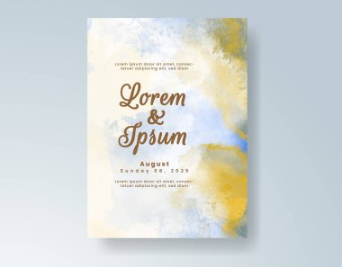 Soyut suluboya arkaplan içeren düğün davetiyesi