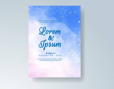 Soyut suluboya arkaplan içeren düğün davetiyesi