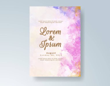 Soyut suluboya arkaplan içeren düğün davetiyesi