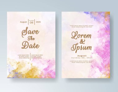 Soyut suluboya arkaplan içeren düğün davetiyesi