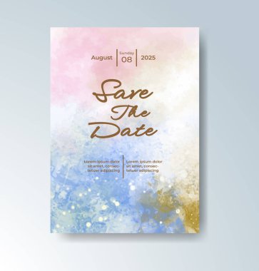 Soyut suluboya arkaplan içeren düğün davetiyesi