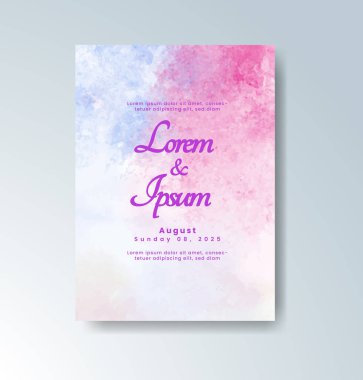 Soyut suluboya arkaplan içeren düğün davetiyesi
