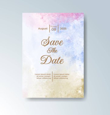 Soyut suluboya arkaplan içeren düğün davetiyesi