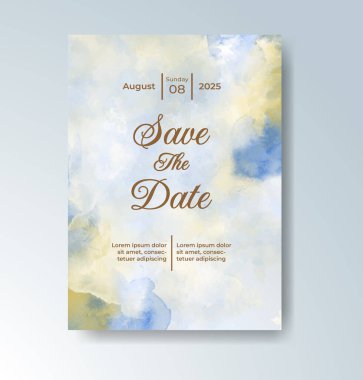 Soyut suluboya arkaplan içeren düğün davetiyesi