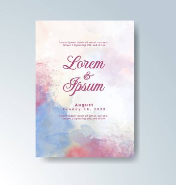 Soyut suluboya arkaplan içeren düğün davetiyesi