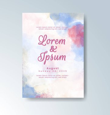 Soyut suluboya arkaplan içeren düğün davetiyesi