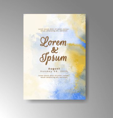 Soyut suluboya arkaplan içeren düğün davetiyesi