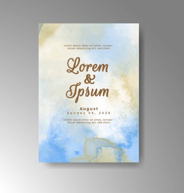 Soyut suluboya arkaplan içeren düğün davetiyesi