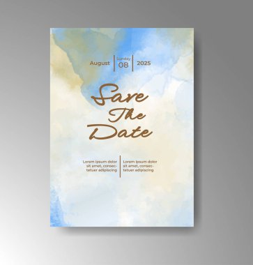 Soyut suluboya arkaplan içeren düğün davetiyesi