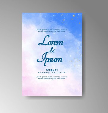 Soyut suluboya arkaplan içeren düğün davetiyesi