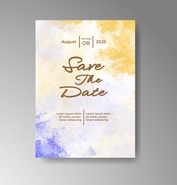 Soyut suluboya arkaplan içeren düğün davetiyesi