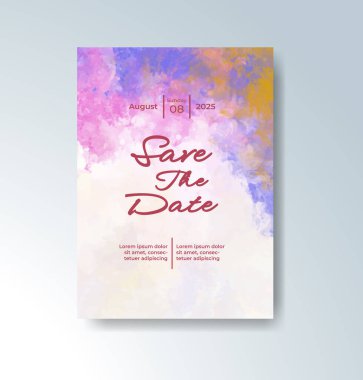 Soyut suluboya arkaplan içeren düğün davetiyesi
