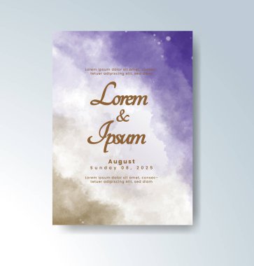 Soyut suluboya arkaplan içeren düğün davetiyesi