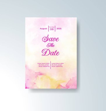 Soyut suluboya arkaplan içeren düğün davetiyesi