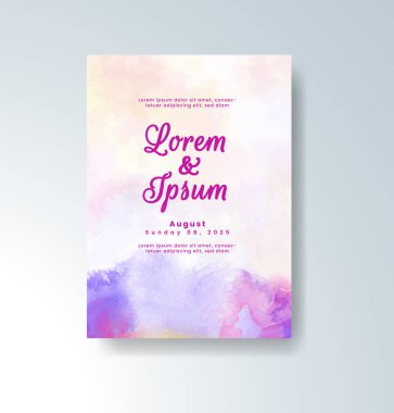 Soyut suluboya arkaplan içeren düğün davetiyesi