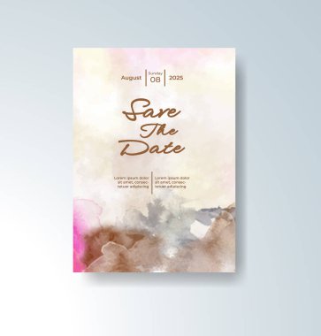 Soyut suluboya arkaplan içeren düğün davetiyesi