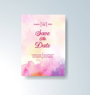 Soyut suluboya arkaplan içeren düğün davetiyesi