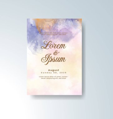 Soyut suluboya arkaplan içeren düğün davetiyesi