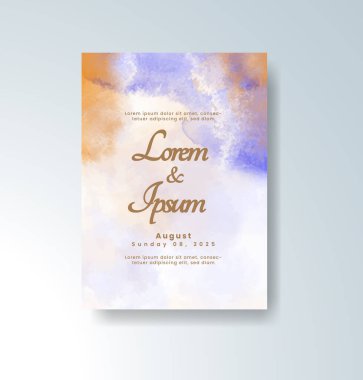 Soyut suluboya arkaplan içeren düğün davetiyesi