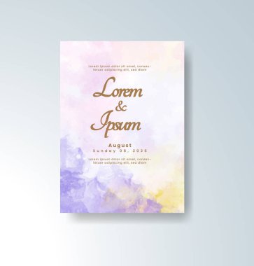 Soyut suluboya arkaplan içeren düğün davetiyesi