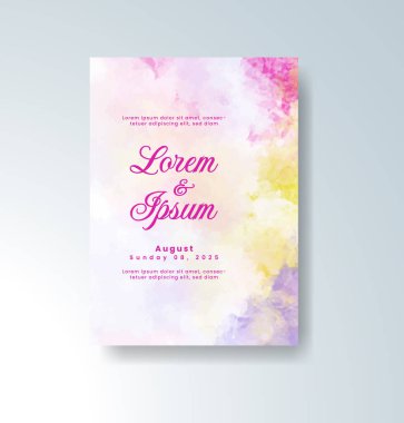 Soyut suluboya arkaplan içeren düğün davetiyesi