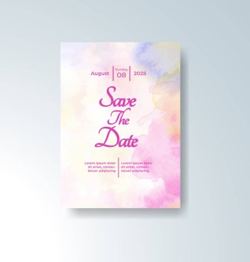 Soyut suluboya arkaplan içeren düğün davetiyesi