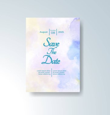 Soyut suluboya arkaplan içeren düğün davetiyesi