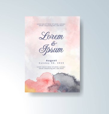 Soyut suluboya arkaplan içeren düğün davetiyesi