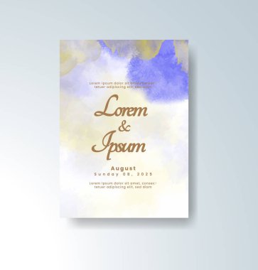 Soyut suluboya arkaplan içeren düğün davetiyesi