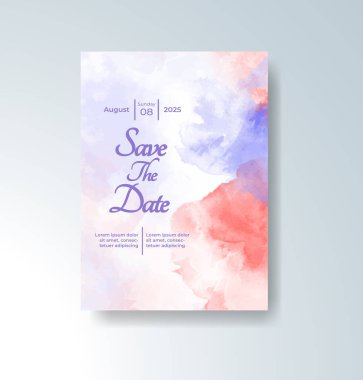 Soyut suluboya arkaplan içeren düğün davetiyesi