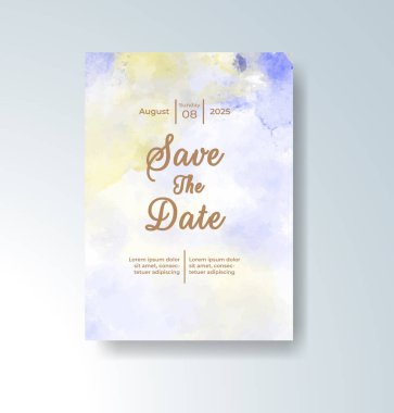 Soyut suluboya arkaplan içeren düğün davetiyesi