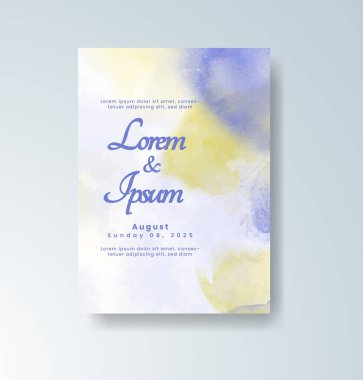 Soyut suluboya arkaplan içeren düğün davetiyesi