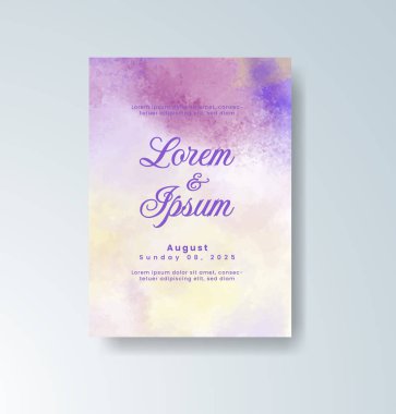 Soyut suluboya arkaplan içeren düğün davetiyesi