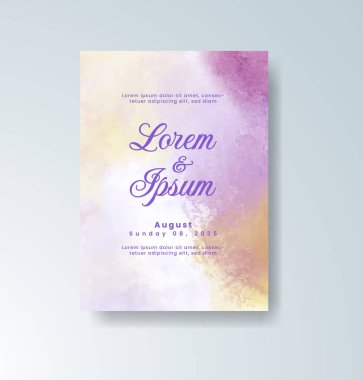 Soyut suluboya arkaplan içeren düğün davetiyesi