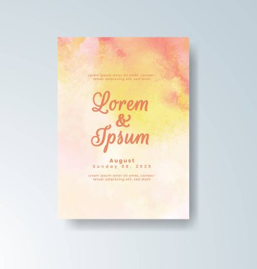Soyut suluboya arkaplan içeren düğün davetiyesi